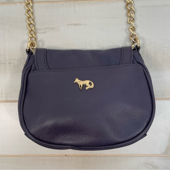 Emma Fox Deep Purple Leather Crossbody Gold Chain Strap Twist Lock - Picture 3 of 9
